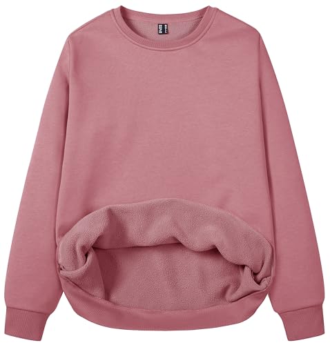 MAGCOMSEN Women's Fleece Lined Sweatshirt Crewneck Cotton Pullover Fall Casual Long Sleeve Warm Tops