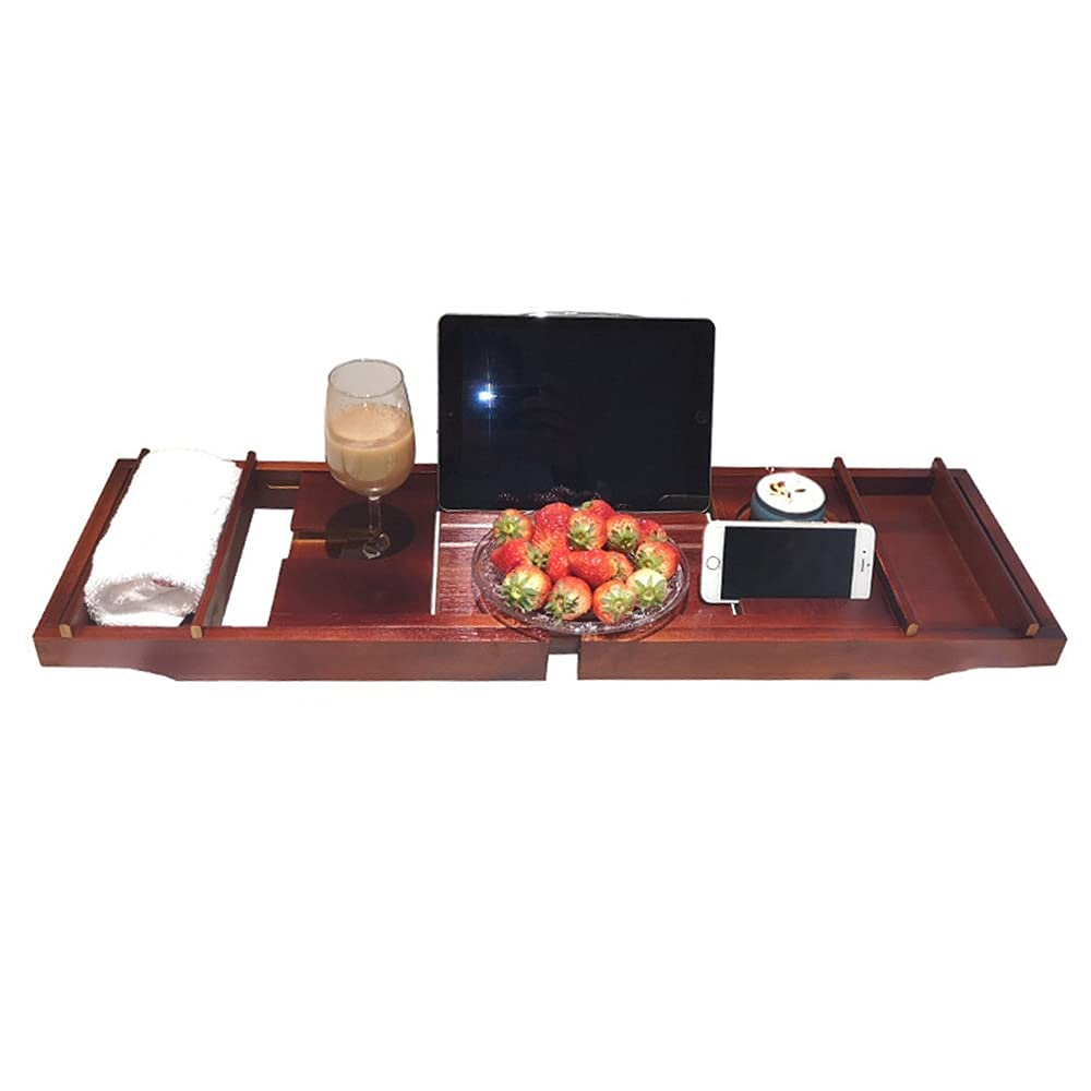 Vasca da bagno estensibile in bambù, vassoio antiscivolo per vasca da bagno, per spa, per vino, tablet, lettura, vasca da bagno (marrone)