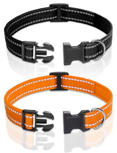 PaiPaitek Replacement Shock Collar Strap with Metal Ring, Reflective Nylon, Black/Orange, 3/4 Inch x 28 Inch, Compatible with Multiple Training Collars, 2 Packs