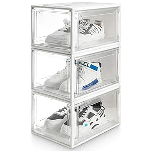 Yorbay Schoenbox, 3-delige set, stapelbare schoenenorganizer, kunststof doos met doorzichtige deur, herbruikbare…