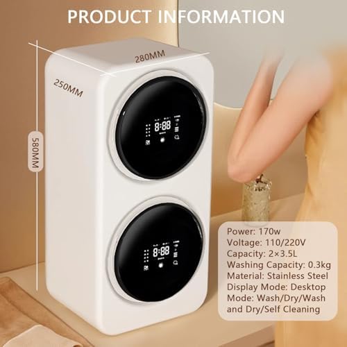 2×3.5L Portable Washing Dryer with Control Panel, Clothes Washing Machine with Stainless Steel Tub, 4 Modes, Electric Dryer for Apartment RV Hotel