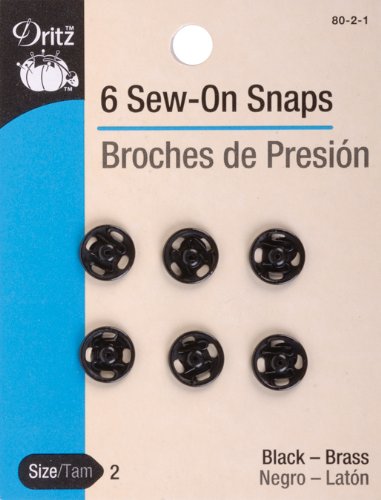 Dritz 80-2-1 Sew-On Snaps, Black, Size 2 6-Count
