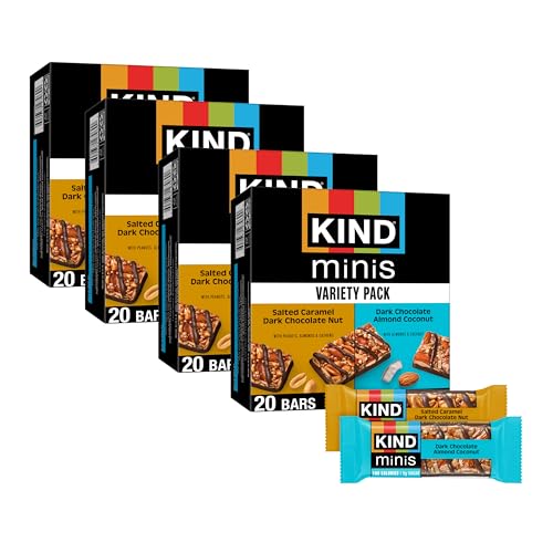 KIND Mini Snack Bars Variety Pack, Gluten Free, Low Sugar, Low Calorie Snacks, Dark Chocolate Nuts & Sea Salt, Caramel Almond & Sea Salt, Dark Chocolate Cherry Cashew, 80 Count - image 1