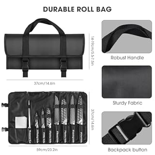 MOSFiATA Set Coltelli da Cucina Professionali con Borsa per Coltelli, Fodero e Affilacoltelli, Coltello da Cucina per Picnic Campeggio Barbeque