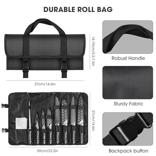 MOSFiATA Kitchen Knife Set, 12 Pcs Japanese Stainless Steel Knife Sets for Kitchen with Oxford cloth storage bag with Knife Sharpening Rod, Dishwasher Safe, For Outdoor