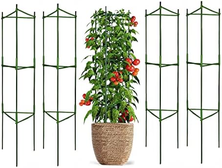 Derlights 5-Pack Tomato Cages Deformable Plant Supports Tomato Support Garden Plant Cages Multi-Functional Tomato Cucumber Trellis for Climbing Vegetables with 15Pcs Clips
