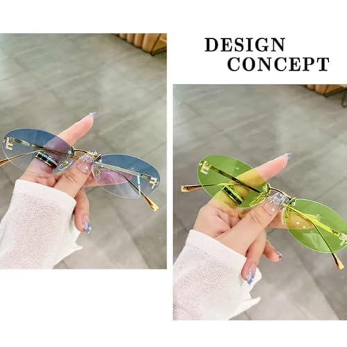 Luxury Diamond-encrusted Oval Sunglasses, Candy Color Frame, Unisex, Rimless, UV400 Protection4