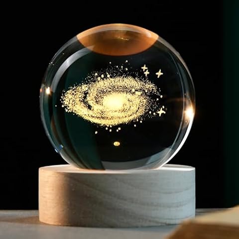 IFOLAINA 3D Galaxy Crystal Ball 2.36" Laser Engraved Glass Planet Sphere Gifts with Colorful Lighted Base Decorative Glass Ball Galaxy Model Decor Space Universe Gifts for Astronomy Lover Cover