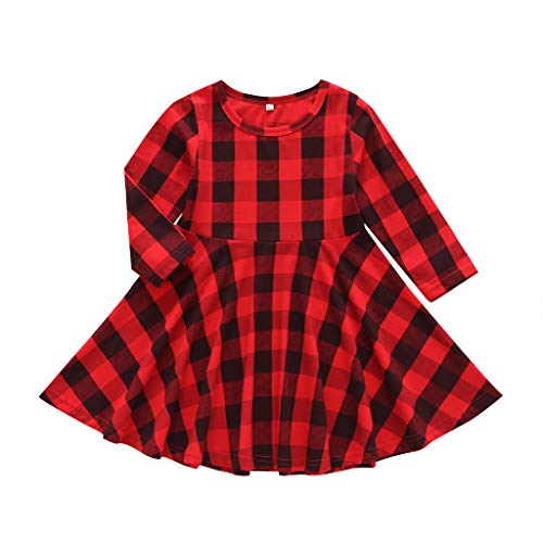 Toddler Baby Girls Christmas Buffalo Plaid Ruffle Deer Long Sleeve Smocked Dress Fall Winter Xmas Clothes Set (Black, 1-2Years)