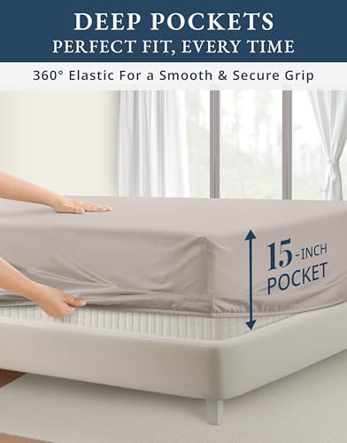 Image of LANE LINEN White King Sheets 100% Egyptian Cotton Sateen - Nacreous Clouds | King Size Bed Sheet Set - 4-Piece Set, For A Luxurious Night's Sleep, For A Silky Hotel-Style Bed, Luxe Sheen,