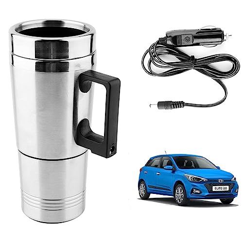 Image of Oshotto 12V Stainless Steel Car Heating Kettle /Mug, Travel Friendly electric Tea /Coffee maker Compatible with Hyundai i20 Elite /Active (300ml) - Silver