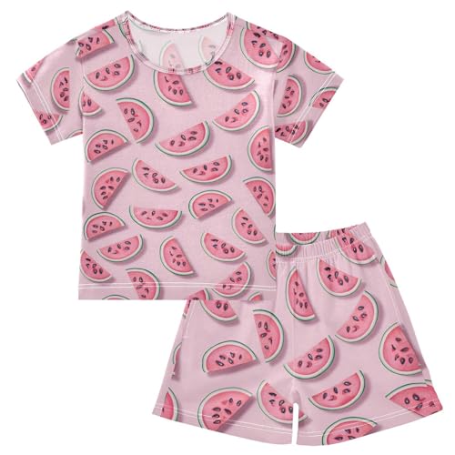 ALAZA Watermelon Slices 3d Pajamas Set Short Sleeve Cotton Sleepwear Summer Pjs 2 Piece 5-14Y