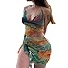 Novaorily Women Sexy Sheer Halterneck Mini Dress Hollow Out Colourful Mesh Floral Dress for Beach Party Night Green