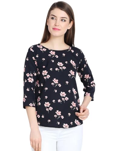Image of Holy libas Women's Crepe Regular Fit Top, Printed Black Straight, Casual Wear Short Kurti, Stylish Tunic Tops for Women