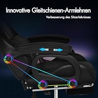ALFORDSON Gaming Stuhl Gamer Stühle RGB LED Racing Gamer-Stuhl PC-Gaming-Sessel Massage Bürostuhl ergonomisch Fußstützen, Schreibtischstuhl, Neigungswinkel 90-150°,180 kg belastbar, Schwarz – Ansicht 6