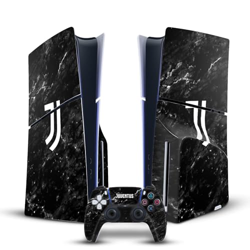 Skin PS5 Slim Disc Juventus Marbre Noir avec autocollant manette par Head Case Designs