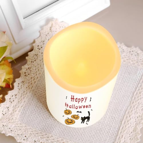 Image of Pumpkin Color Changing Flameless LED Candles Set of 4 | Battery Operated Fake Candles with Remote Control, Cat Flickering Flame Home Holiday Party Centerpiece Decor