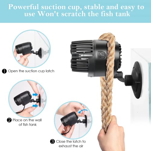 Image of AQQA Mini Wave Maker for 3-5 Gallon, Aquarium Circulation Pump for Saltwater & Freshwater Tanks, Quiet Suction Cup Fish Tank Powerhead with 360 Adjustable Flow, 3W 792GPH Submersible Wavemaker Black