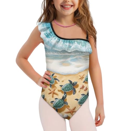 Image of Xpyiqun Swimsuits for Girls 3-14 1-Shoulder Ruffle Bathing Suit One Piece Adjustable Halter Swimming Wear