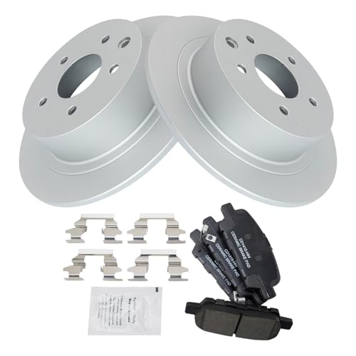 Image of TRQ Rear Brake Pad and Rotor Set Ceramic G Coated Rotors Compatible with 2002-2017 Nissan Altima 2004-2008 Maxima 2011-2017 Juke 2013-2017 Sentra