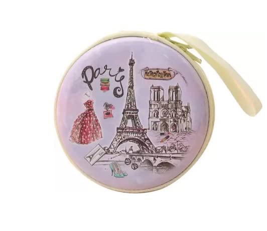 Stealodeal Round Aluminium Zipper Headphone Case Paris PC-01 (Multicolor) (All Earphones)
