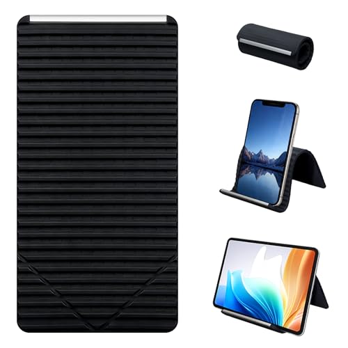 Image of Flexible Silicone Phone Stand, Multi-Angle Adjustable Cell Phone Holder, Portable Phone Stand for Desk, Compatible with iPhone, iPad, Tablet, Laptop, for Home, Office, Gaming, Black