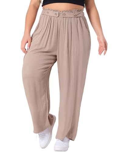 Agnes Orinda Plus Size Palazzo Pants for Women Stretchy High Waisted with Pocket Wide Leg Long Pants