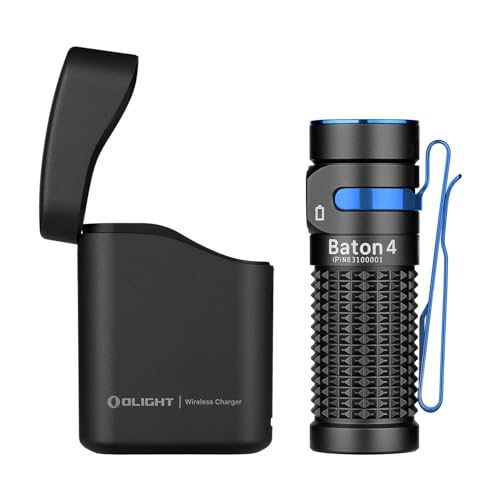 OLIGHT Baton 4 Kit Lampe Torche LED Rechargeable Alimentée avec Chargeur sans Fil Haute Puissance 1300 Lumens 170m 190 Jours D'autonomie Max Étanche IPX 8...