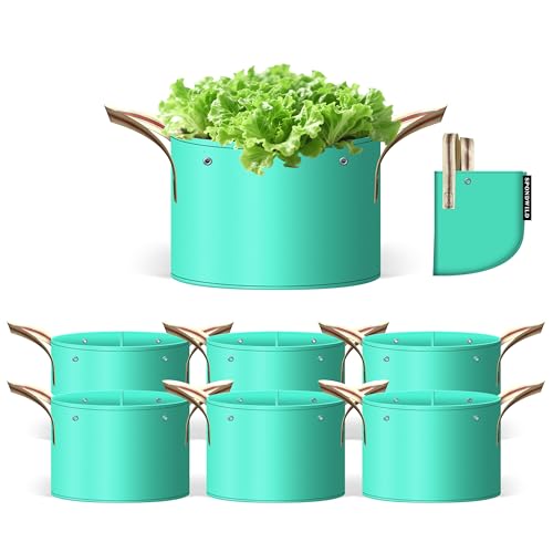 SPONDWILD 7 Pcs 15 Gallon Grow Bags, PE Garden Grow Bags for Plants with Branch-Binding Holes and Bottom Drain Holes, Ideal for Vegetables, Strawberries and Flowers