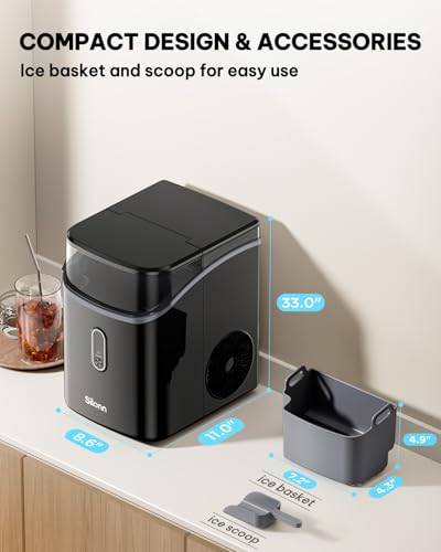 Image of Silonn Nugget Ice Maker Countertop, Pebble Ice Makers with Crushed Soft Chewable Ice, 33lbs Per Day with Scoop, Pellet Portable Ice Machines with Auto-Cleaning for Home, Kitchen, Office, Black