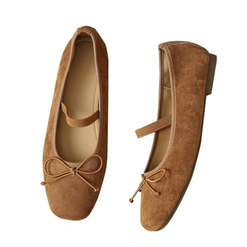 LUXINYU Women Bowknot Flats Comfortable Square Toe Light Weight Elastic Strap Ballet Flats Casual Dress Office Shoes