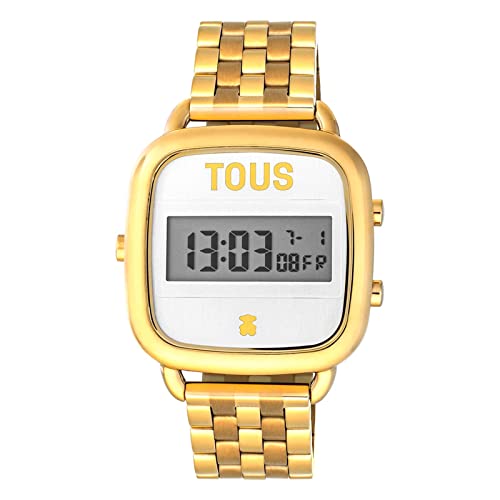 TOUS Reloj Digital con Brazalete de Acero IP Dorado, Funciones Hora, Minutos, Segundos, Día, Mes, Día Semana, Cronógrafo 1/100 Segundos y Alarma, Impermeable a 5 ATM, Colección D-Log