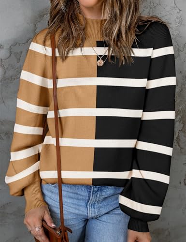Image of ZESICA Women's 2026 Fall Striped Pullover Sweaters Tops Fashion Outfits