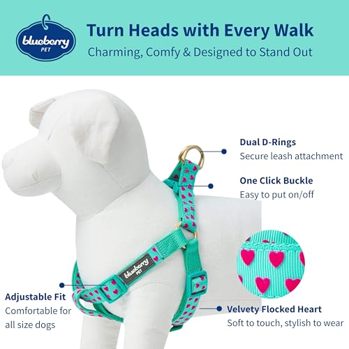 Blueberry Pet Step-in Dog Harness Velvety Heart Flocking Valentine’s Day Adjustable Harnesses for Small Dogs, Mint Green, Chest Girth 16.5" - 21.5" - Thumbnail 2