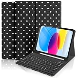 TopPerfekt Case Keyboard for iPad Gen 11th (A16) 11-inch 2025 / 10th 10.9-inch 2022, Cute Polka Dot Stylish Aesthetics Design Collegiate Chic with Pencil Holder with Keyboard- White Polka Dots Black