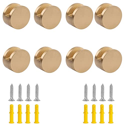 Ykendz Mirror Mounting Clips, Round Shape Wall-Mounted Mirrors Bracket, Glass Clips Clamps Holder, Dresser Mirror Fixed Fitting for 5-11mm Thick Mirror 8 Pieces (Gold)