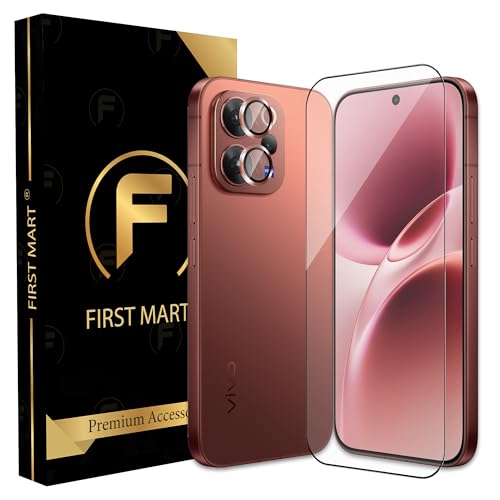 Image of FIRST MART Tempered Glass for Vivo V70 5G with Copper Camera Ring Guard & Installation Kit | HD Clear Edge-to-Edge Screen Protector, Scratch Resistant, Case-Friendly | Pack of 1