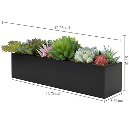 Mygift 12 Inch Modern Artificial Succulent Plants Arrangement Centerpiece In Black Rectangular Wood Planter Box #TOP3