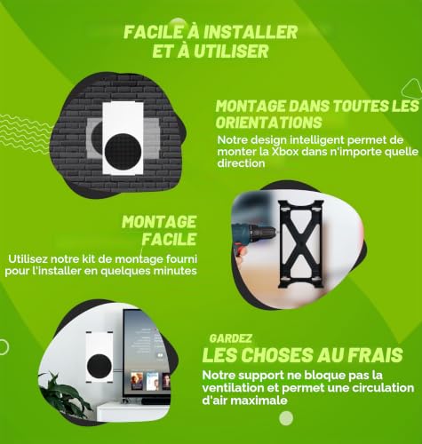 Q-View Support mural pour Xbox Series S – Fixation sécurisée sous le bureau – Design signature X – Vis et fixations incluses – Fabriqué au Royaume-Uni – Plastique – Noir – vue 7