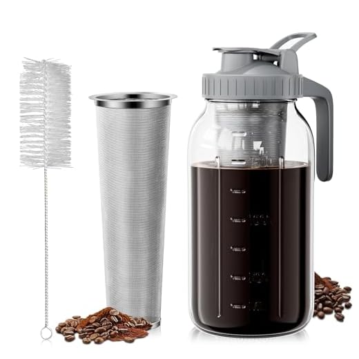 VA1KENE Cold Brew Coffee Maker 64oz - Iced Coffee Maker With Stainless Steel Filter, Mason Jar Pitcher With Lid and Spout (Grey)