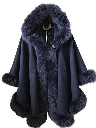 Poncho Cape hood cashmere fox fur trim Poncho Cape hood cashmere fox fur trim