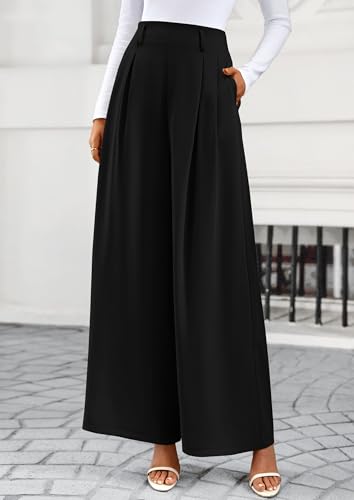 PRETTYGARDEN Womens Fall Wide Leg Trousers 2025 High Elastic Waist Loose Pleated Long Flowy Palazzo Work Pants with Pockets2