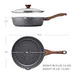 SENSARTE Nonstick Skillet, Deep Frying Pan 10/11/12-inch, Saute Pan with Lid, Stay-cool Handle, Healthy Stone Cookware Cooking Pan, Induction Compatible (10-Inch/3.5QT) - Image 5