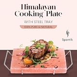 Spantik Professional Salt Block Set with Steel Tray 12" x 8" x 1.5" Himalayan Cooking Plate for Grilling, Cooking, Serving, 100% Pure Natural Food Grade Salt Stone Unique Gifts for Barbecue Smoker