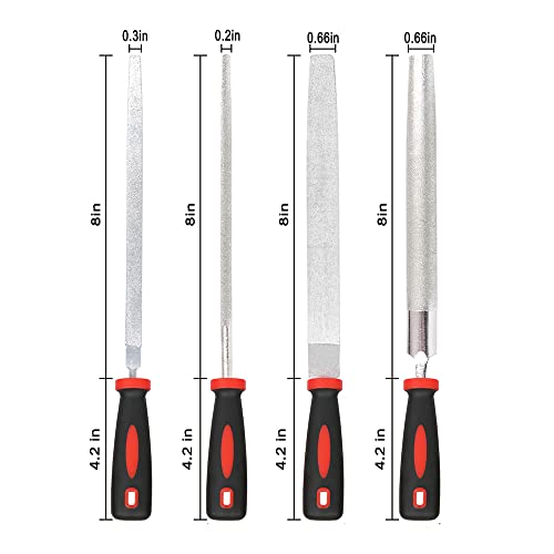 Yklp 8Inch Diamond Coated File Plastic Handle Hand Tools For Grinding On Glass, Stone, Marble, Rock, Bone (4 Pcs) #TOP2