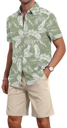 YTD Men's 2 Piece Outfits Tropical Print Short Sleeve Button Down Hawaiian Shirt and Beach Shorts Set4
