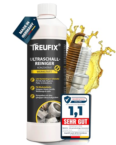 Treufix Ultraschallreiniger Konzentrat Werkstatt 750ml – für Vergaser, Einspritzdüsen, Motorenteile – stark gegen Öl, Fett, Ruß – materialschonend & effektiv – Made in DE