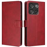 LMFULM® Hülle für Itel A60 / A60s (6,6 Zoll) PU Leder Hülle Brieftasche Lederhülle Magnetverschluss Handytasche Stand Ledertasche Flip Cover Holster Rot