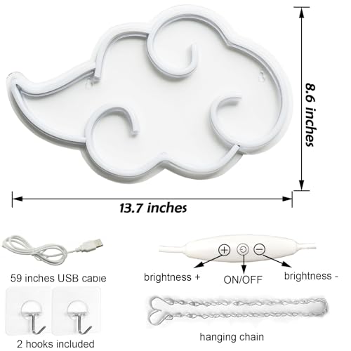 Image of SmilingTown Cloud Neon Signs for Wall Decor USB Operated Neon Art Decorative Lights for Bedoom Home Gameroom Office Bar Pub Club Christmas Party Supplies Gift Idea (White)