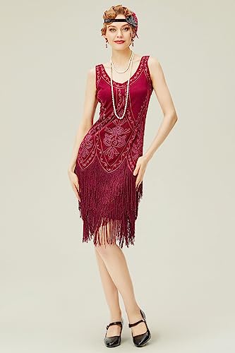 Image of BABEYOND 1920s Flapper Dress Roaring 20s Great Gatsby Costume Dress Fringed Embellished Dress